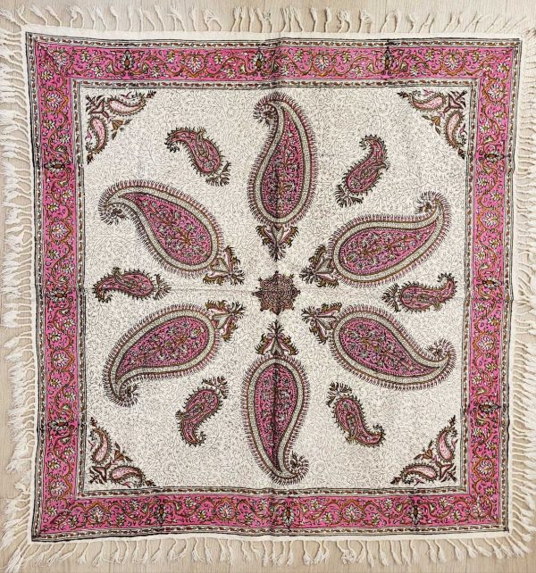 Mantel de algodón estampado a mano, 80 cm x 80 cm, Ghalamkar;