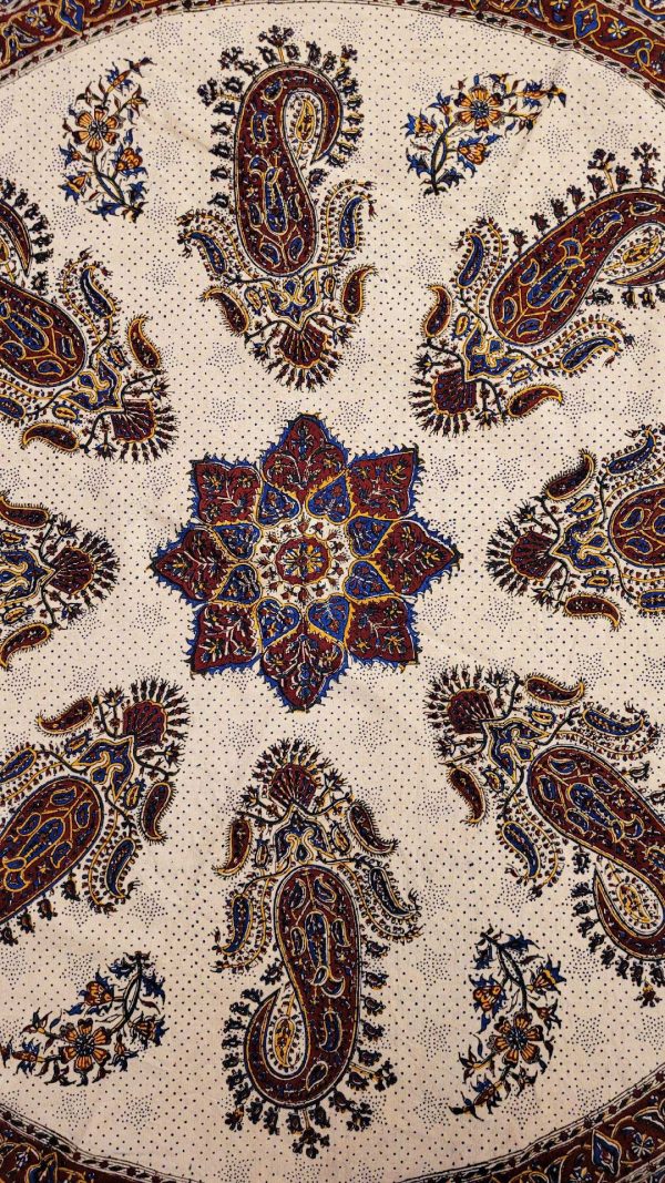 Mantel de algodón estampado a mano, redondo 120cm, - Imagen 2