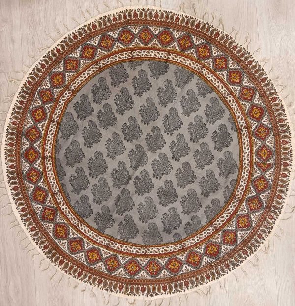 Mantel de algodón estampado a mano, redondo 120cm,