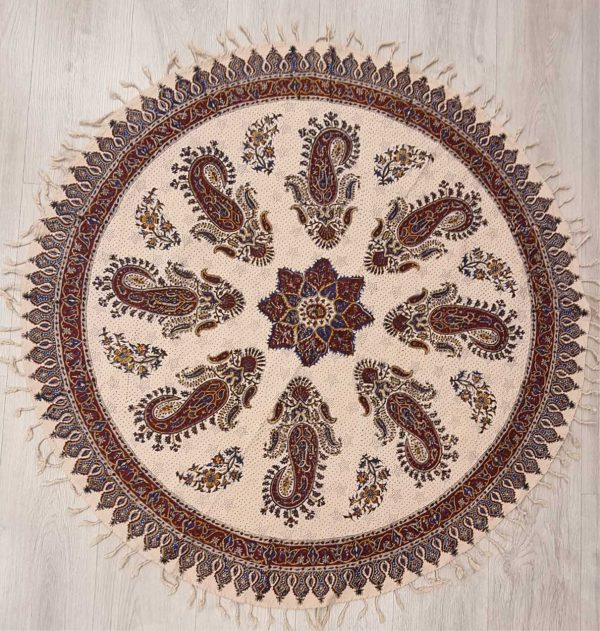 Mantel de algodón estampado a mano, redondo 120cm,