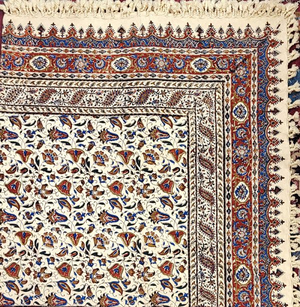 Mantel de algodón estampado a mano,150 cm x 150 cm, Ghalamkar