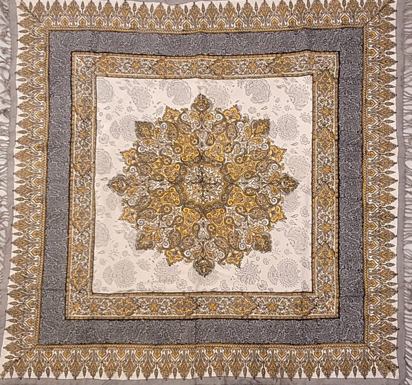 Mantel de algodón estampado a mano,100 cm x 100 cm, Ghalamkar