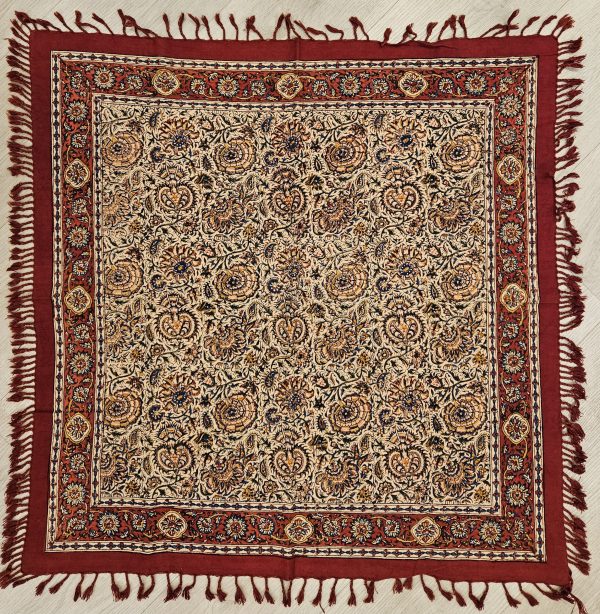 Mantel de algodón estampado a mano, 80 cm x 80 cm, Ghalamkar