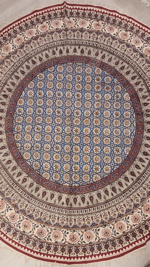 Mantel de algodón estampado a mano, redondo 200cm,Ghalamkar