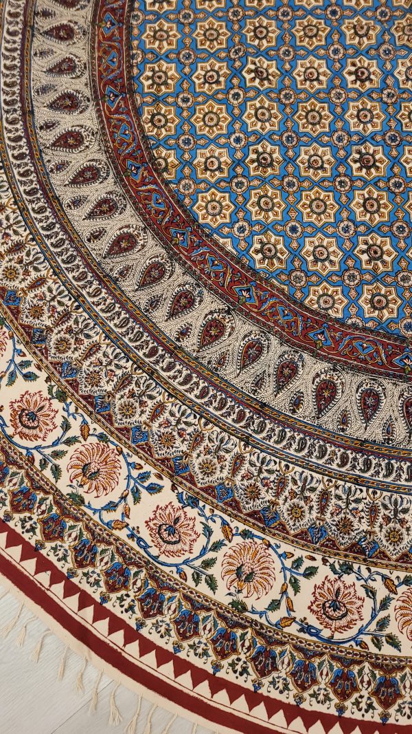 Mantel de algodón estampado a mano, redondo 200cm,Ghalamkar - Imagen 2