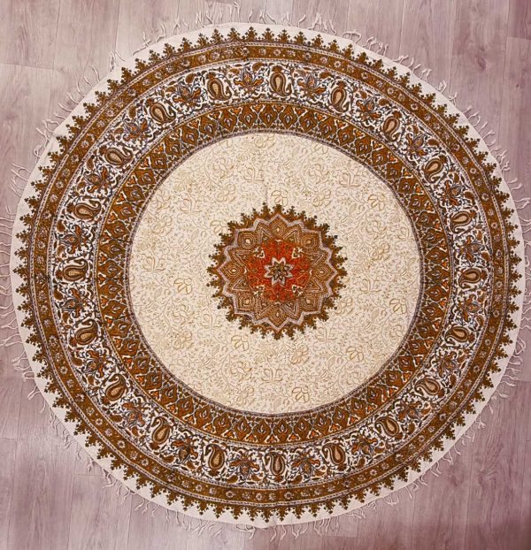 Mantel de algodón estampado a mano, redondo 180cm,Ghalamkar